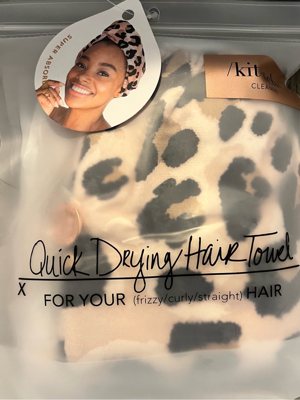Kitsch Quick-Drying Leopard Print Hair Towel - Beige/Gray